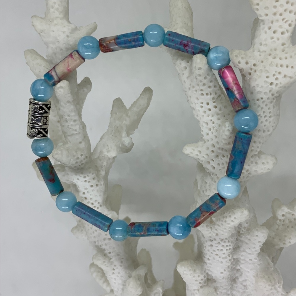 Hand Crafted Stretch Bracelet - Sea Sediment and Jade Beads